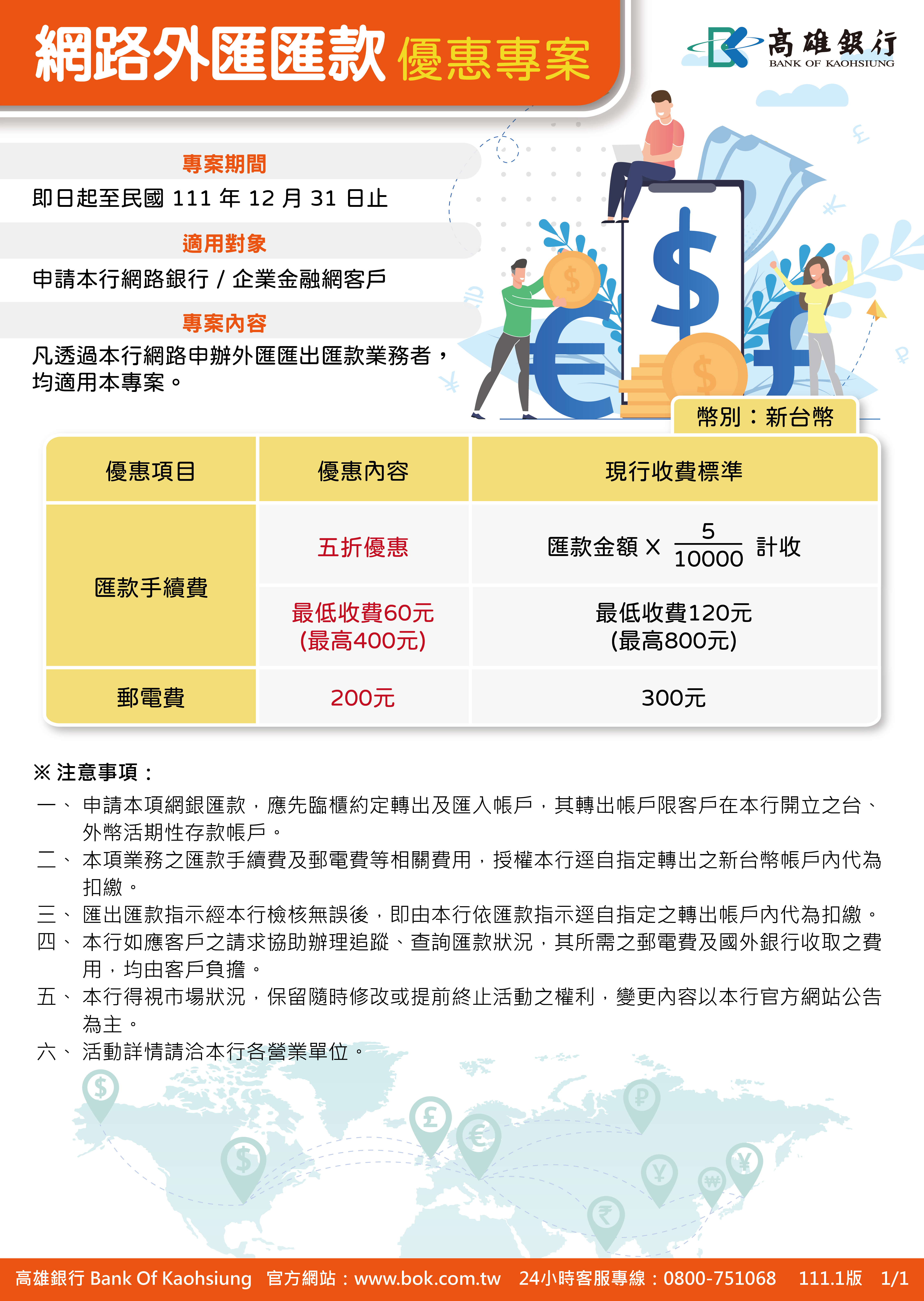 企業金融網及網路銀行外匯匯款優惠專案